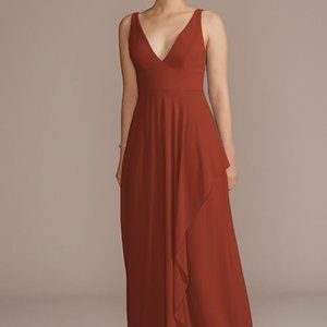 Davids Bridal Chiffon V-Neck Tank Bridesmaid dress with Cascade